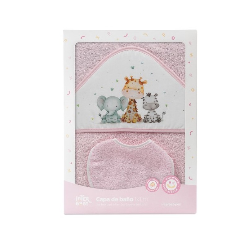 Interbaby Jirafa Elefante Μπουρνούζι Κάπα &#038; Σαλιάρα Pink