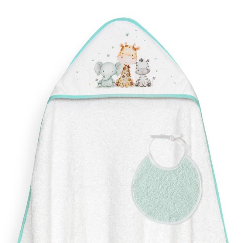 Interbaby Jirafa Elefante Μπουρνούζι Κάπα & Σαλιάρα White-Green