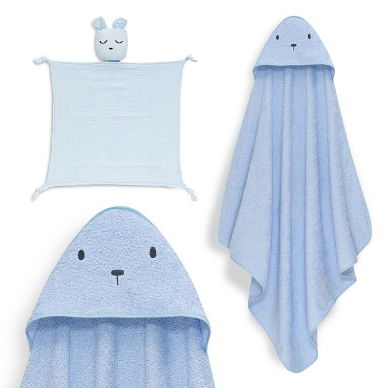 Interbaby Bear Σετ Μπουρνούζι &#038; Πανάκι Παρηγοριάς Μουσελίνας Blue