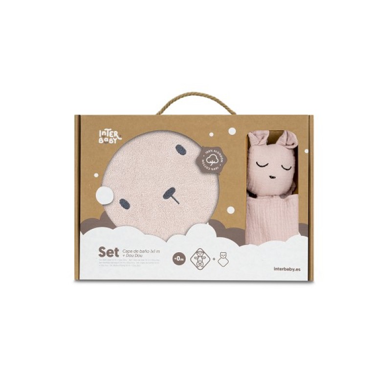 Interbaby Bear Σετ Μπουρνούζι &#038; Πανάκι Παρηγοριάς Μουσελίνας Pink