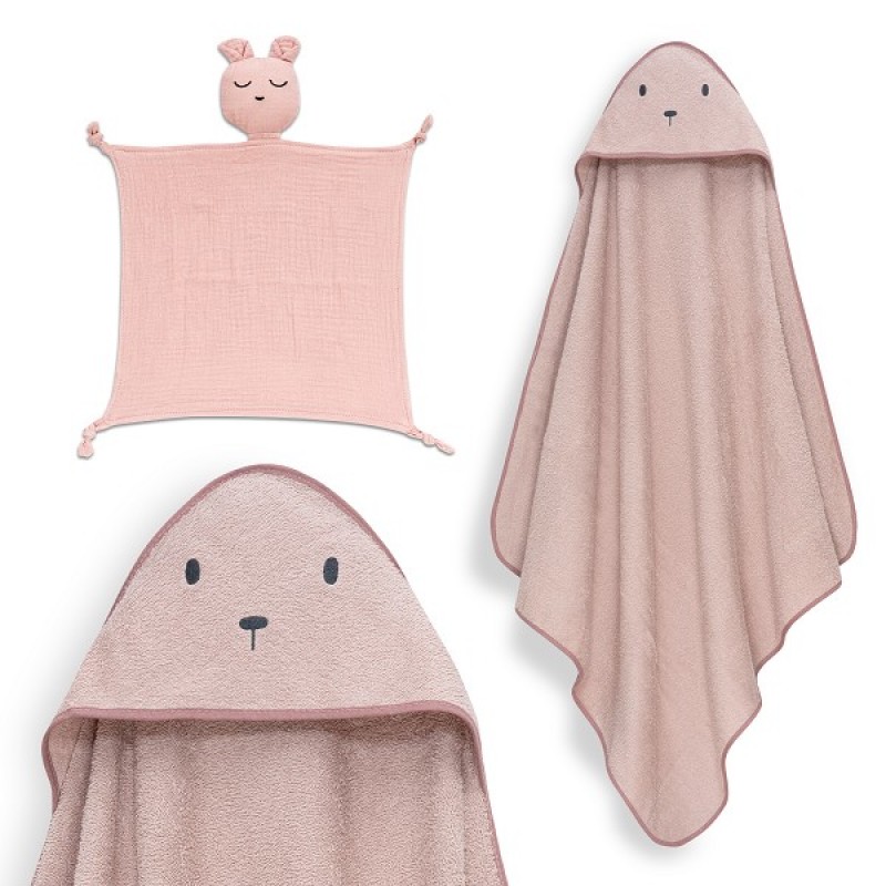 Interbaby Bear Σετ Μπουρνούζι &#038; Πανάκι Παρηγοριάς Μουσελίνας Pink