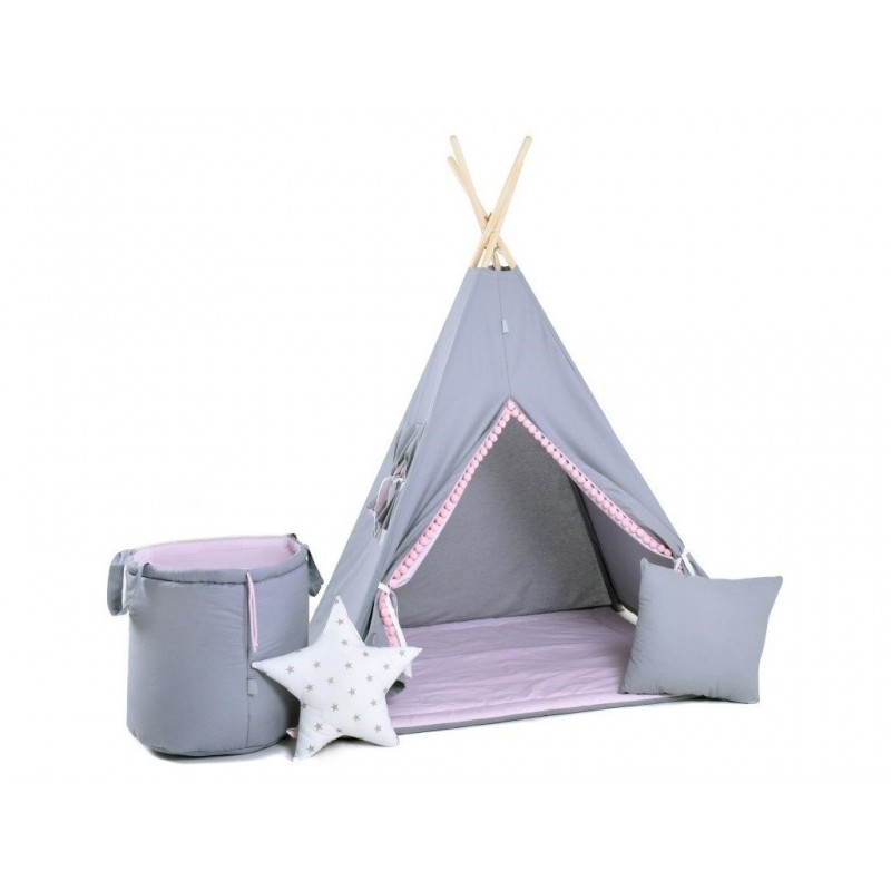 Elis Design Παιδική Σκηνή Σετ με Μαξιλάρια &#038; Καλαθάκι Gray Pink