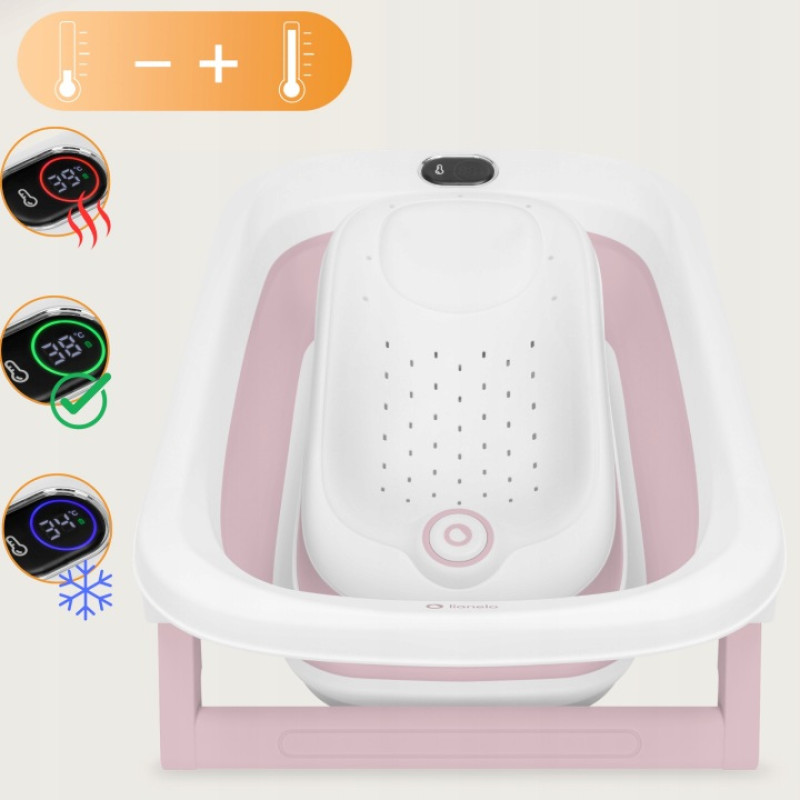 Lionelo BabyBubble πτυσσόμενο μπανάκι μωρού με γλύστρα + θερμόμετρο Pink