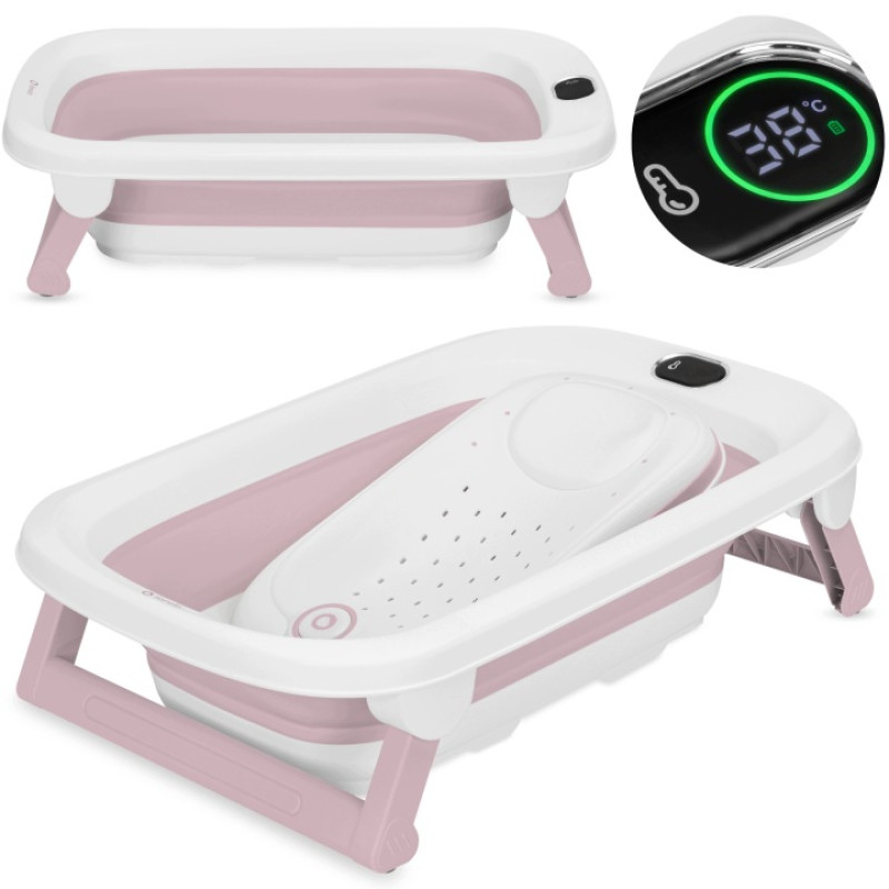 Lionelo BabyBubble πτυσσόμενο μπανάκι μωρού με γλύστρα + θερμόμετρο Pink