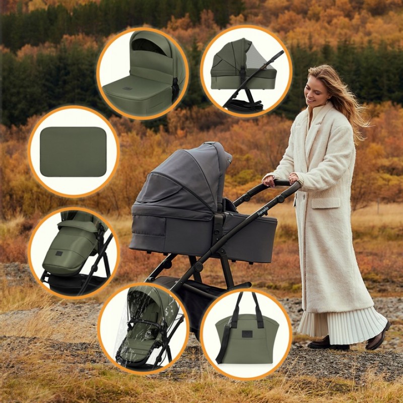 Lionelo Amber Plus Καρότσι Βρεφικό έως 22kg 3 σε 1 Green Forest