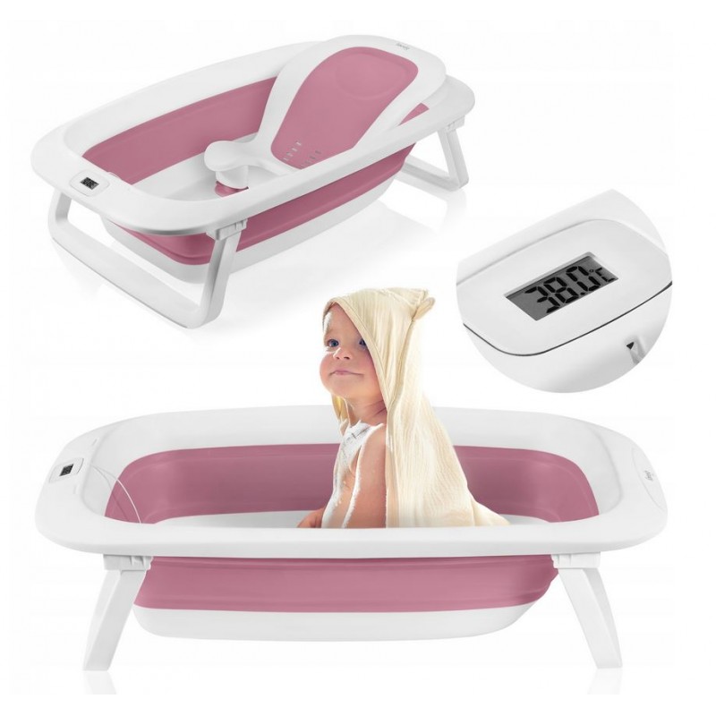 Lionelo BabyBubble πτυσσόμενο μπανάκι μωρού με γλύστρα + θερμόμετρο Bubble Pink Magnolia