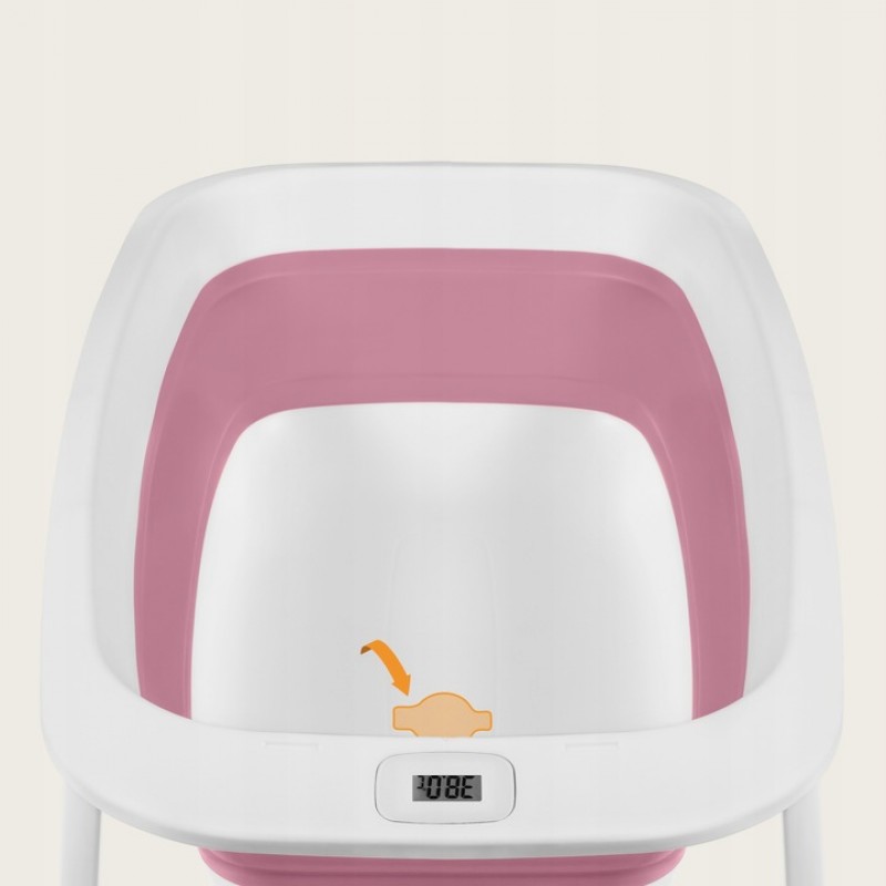 Lionelo BabyBubble πτυσσόμενο μπανάκι μωρού με γλύστρα + θερμόμετρο Bubble Pink Magnolia