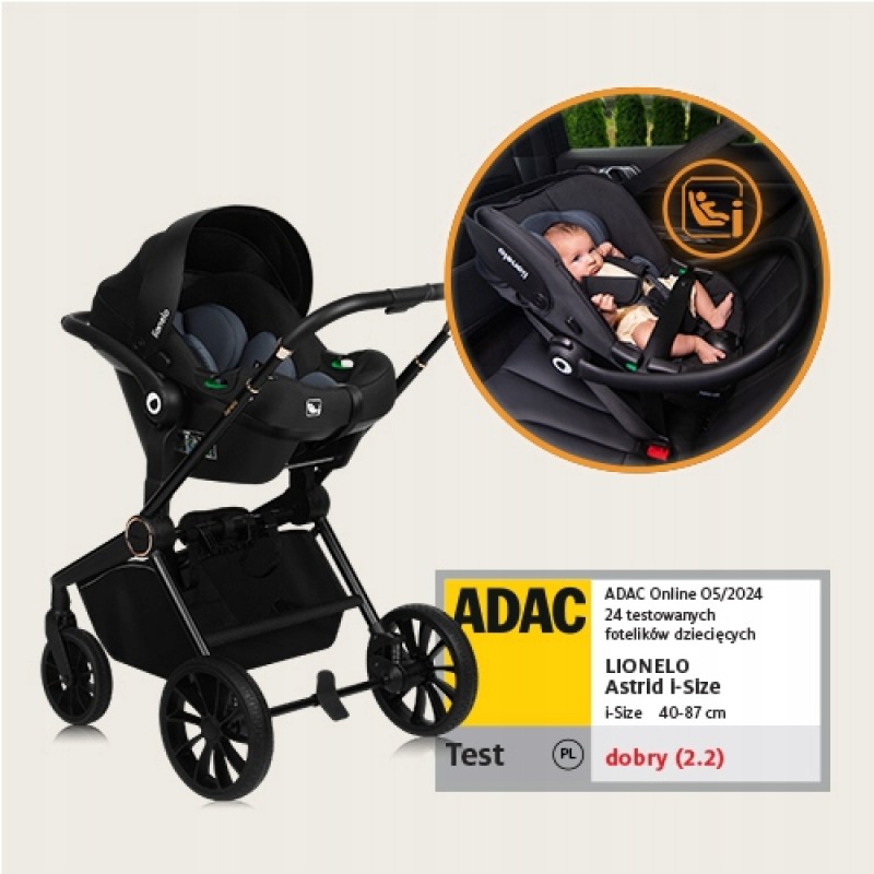 Lionelo Mika Plus Καρότσι Βρεφικό 3 σε 1 έως 22 kg Black Onyx