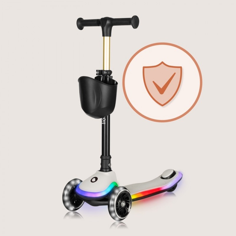 Lionelo Mey Πατίνι Πτυσσόμενο Με Φωτιζόμενη Πλατφόρμα και Φωτάκια Led Beige Sand