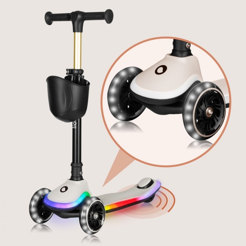 Lionelo Mey Πατίνι Πτυσσόμενο Με Φωτιζόμενη Πλατφόρμα και Φωτάκια Led Beige Sand