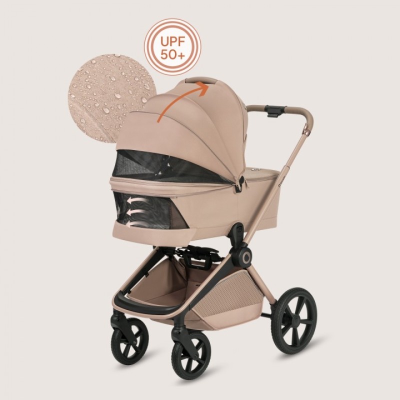 Lionelo Freya Καρότσι Βρεφικό 3 σε 1 έως 22kg με αναδιπλούμενο Πορτ-Μπεμπέ Beige Sand