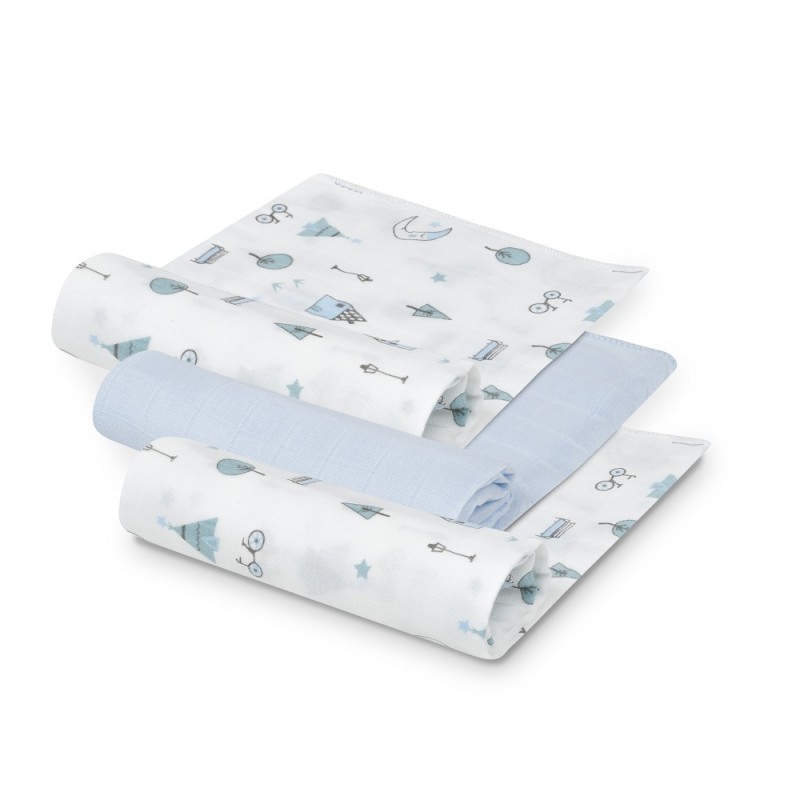 Interbaby Πάνες Αγκαλιάς Bamboo Σετ 3 Τεμ Blue