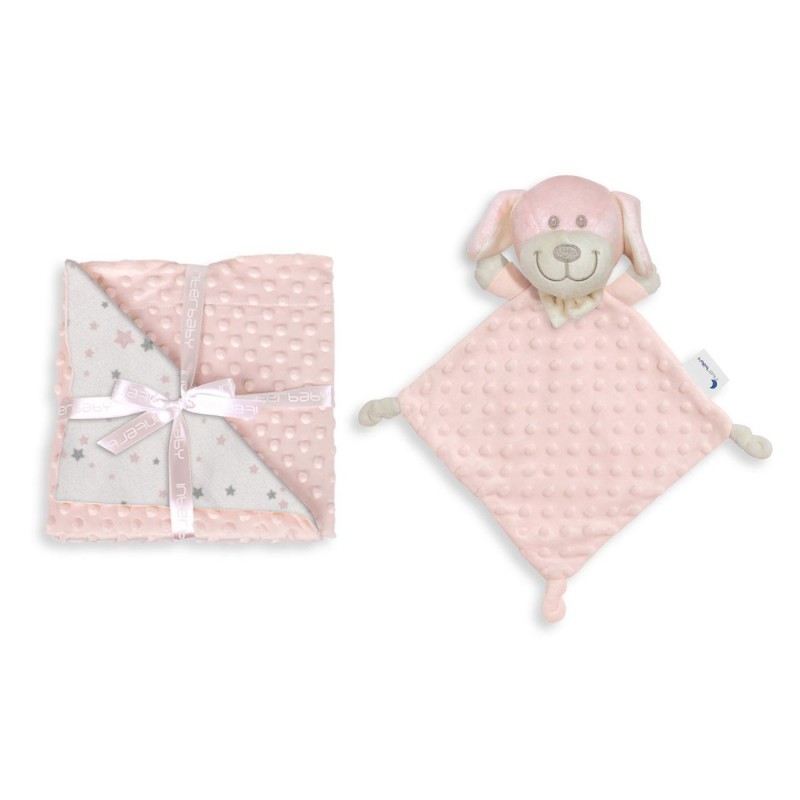 Interbaby Set Extrafort Κουβερτάκι και Βελούδινο Πανάκι Παρηγοριάς Dog Pink