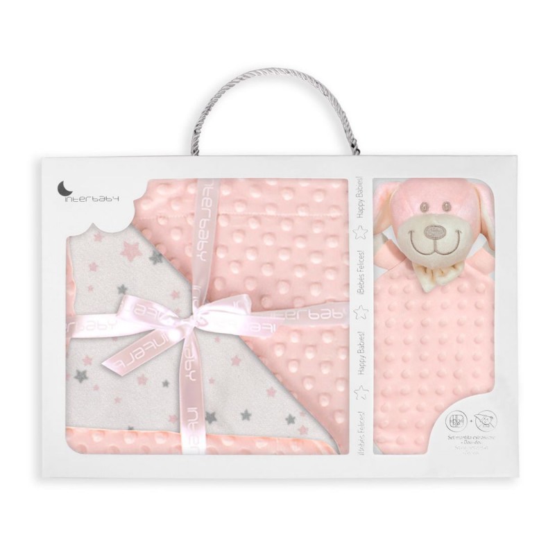 Interbaby Set Extrafort Κουβερτάκι και Βελούδινο Πανάκι Παρηγοριάς Dog Pink
