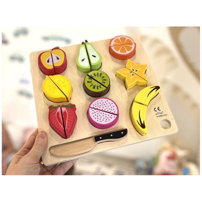 EliNeli Fruits Montessori Ξύλινος Δίσκος Κοπής Φρούτων