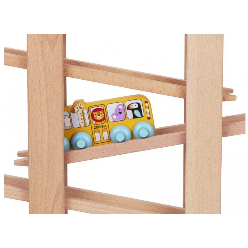 EliNeli Race XXL Montessori Ξύλινη Πίστα Αγώνων Σετ με Λεωφορείο και Αυτοκίνητο