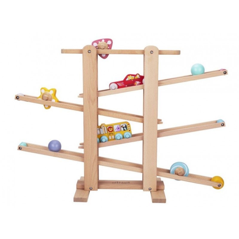 EliNeli Race XXL Montessori Ξύλινη Πίστα Αγώνων Σετ με Λεωφορείο και Αυτοκίνητο