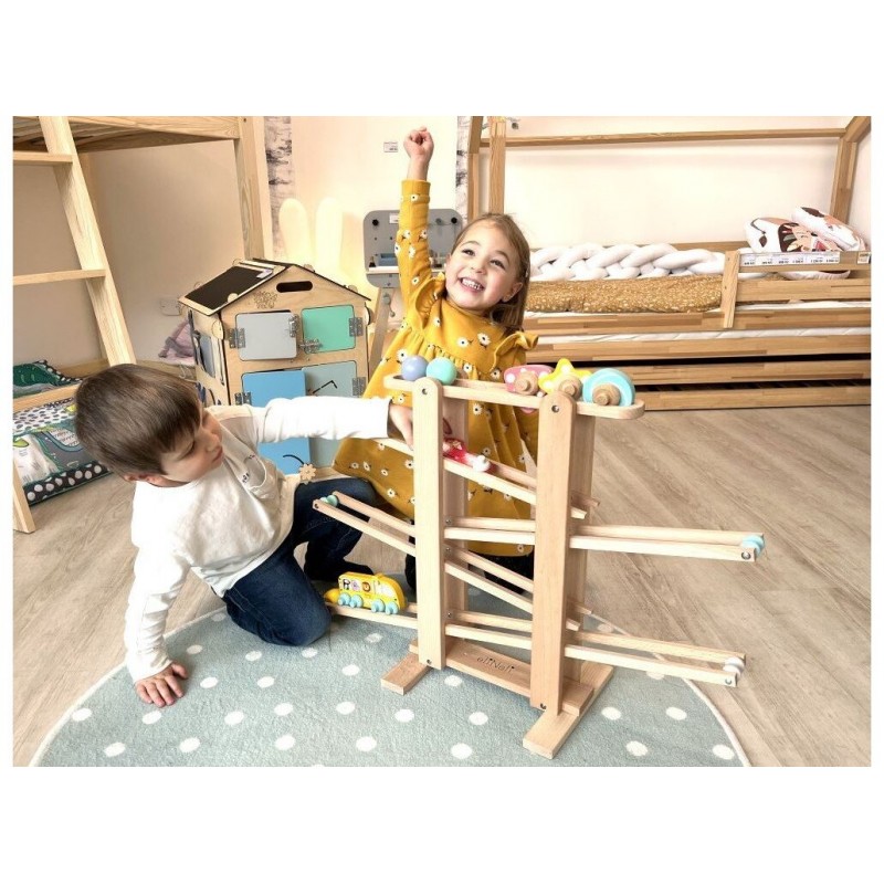 EliNeli Race XXL Montessori Ξύλινη Πίστα Αγώνων Σετ με Λεωφορείο και Αυτοκίνητο