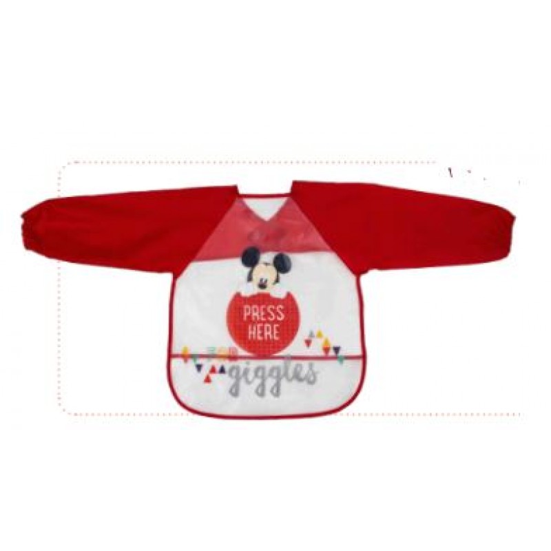 Interbaby σαλιάρα πλαστική με μανίκια Velcro Mickey red 