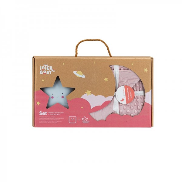 INTERBABY SET ΚΟΥΒΕΡΤΑΚΙ ΑΓΚΑΛΙΑΣ 80x1110cm + ΛΑΜΠΑΚΙ ΝΥΚΤΟΣ "BUBBLE" DARK PINK SET26-66