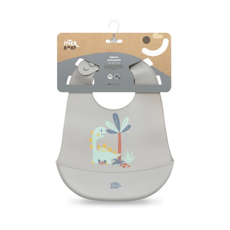 Interbaby Σαλιάρα Σιλικόνης Dino Grey