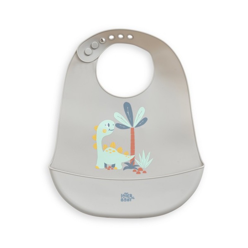Interbaby Σαλιάρα Σιλικόνης Dino Grey