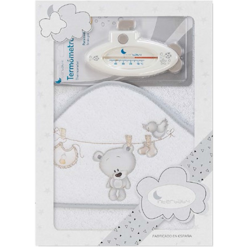 INTERBABY ΜΠΟΥΡΝΟΥΖΙ ΣΕΤ ΘΕΡΜΟΜΕΤΡΟ ''TENDEDERO OSO'' T1182-18 ΛΕΥΚΟ-ΓΚΡΙ