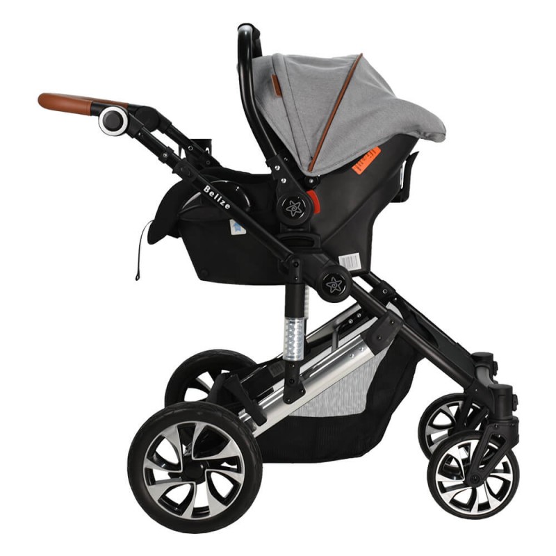 BebeStars Πολυκαρότσι Belize 3 in 1 Moon grey με κάθισμα αυτοκινήτου 