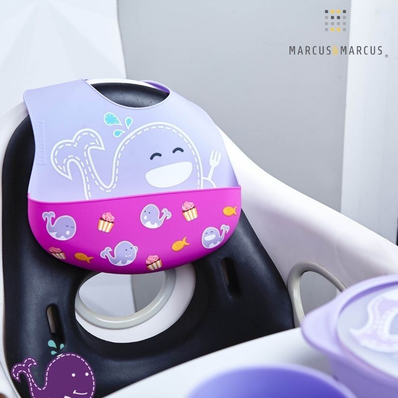 6m+ Σαλιάρα Σιλικόνης Wide με Velcro Λαιμού & Χούφτα Willo Marcus & Marcus