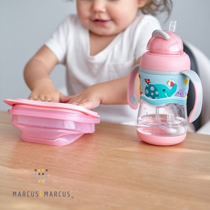 6m+ Μπολ Σιλικόνης Πτυσσόμενο με καπάκι Ροζ Marcus & Marcus