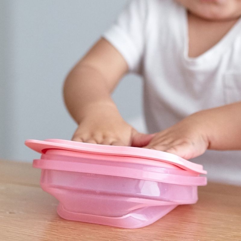 6m+ Μπολ Σιλικόνης Πτυσσόμενο με καπάκι Ροζ Marcus & Marcus