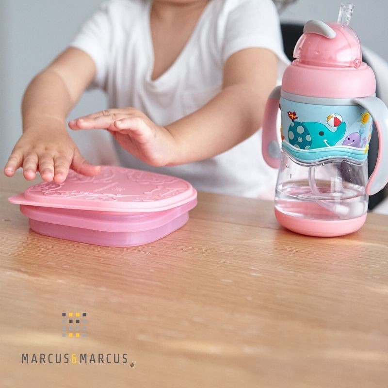 6m+ Μπολ Σιλικόνης Πτυσσόμενο με καπάκι Ροζ Marcus & Marcus