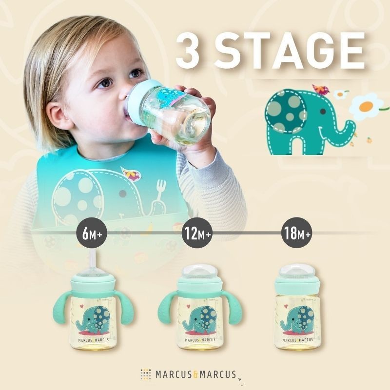 6m+ Μπουκάλι PPSU Stage 2 & 3 μετάβασης σε 12m+ Τριπλό σύστημα εκπαίδευσης Ροζ marcus