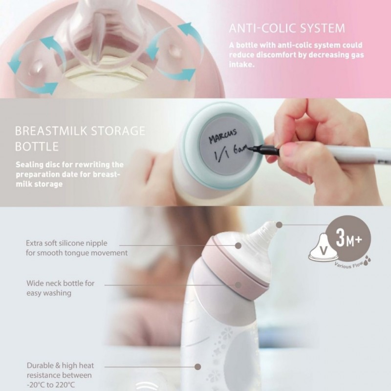 X-SOFT Silicon Μπιμπερό 240ml & φύλαξης μητρικού Γάλακτος 2 σε 1 Peach Marcus