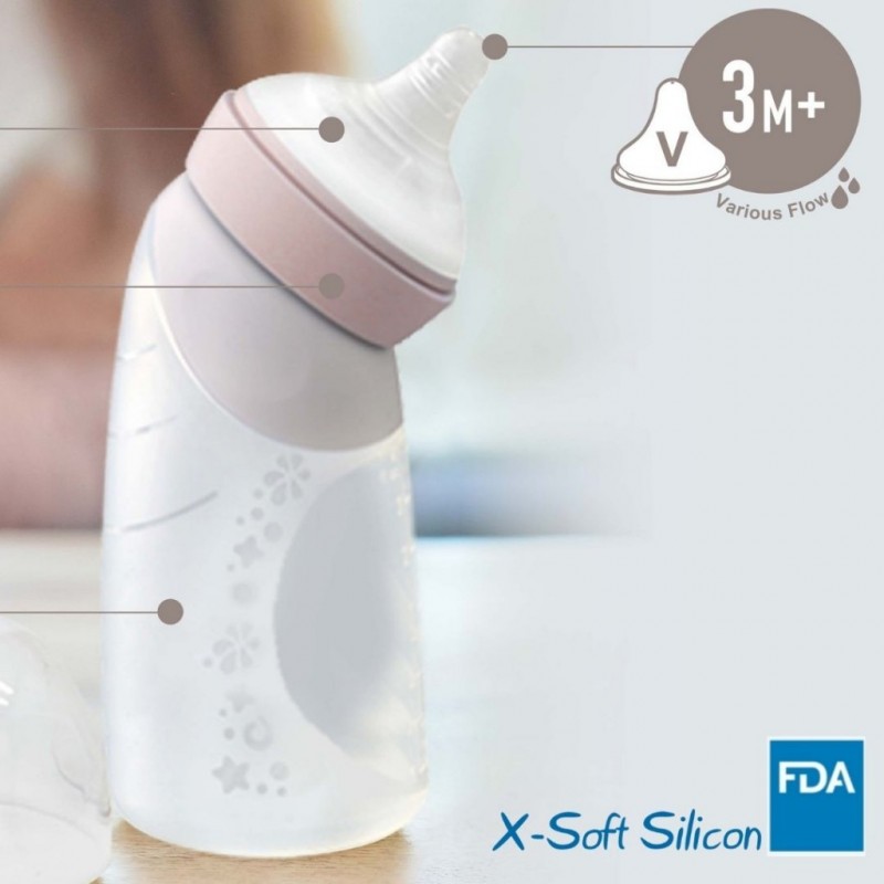 X-SOFT Silicon Μπιμπερό 240ml & φύλαξης μητρικού Γάλακτος 2 σε 1 Peach Marcus