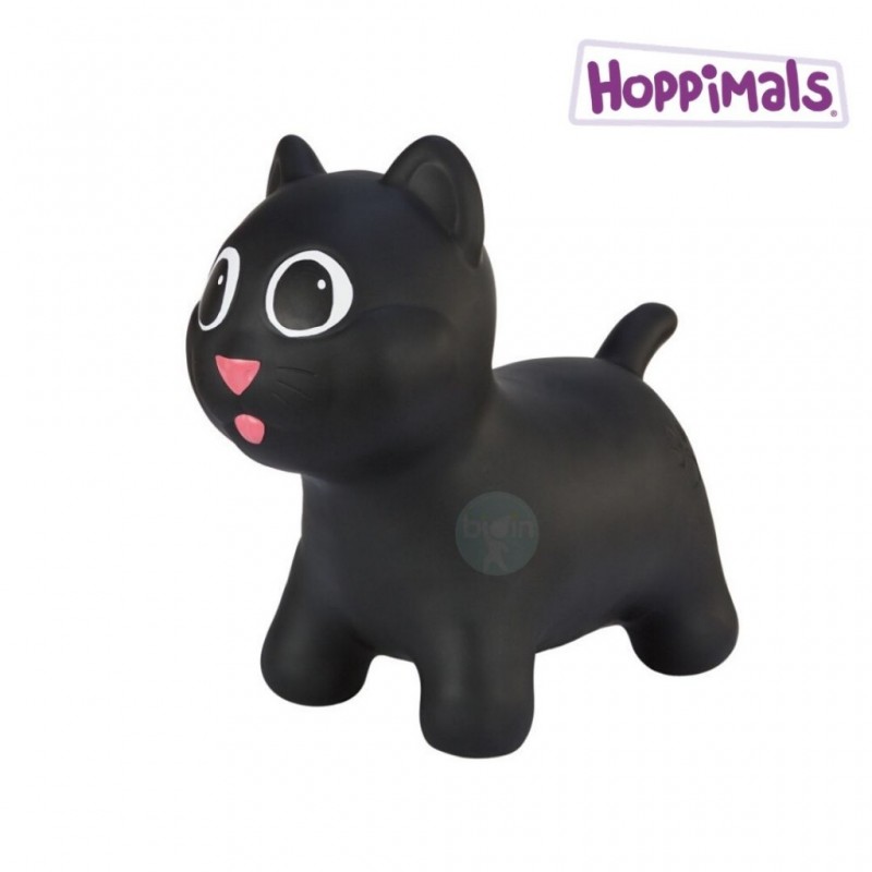 Hoppimals Φουσκωτό Γάτα Χοπ Χοπ, ζωγραφισμένο στο χέρι Μαύρη