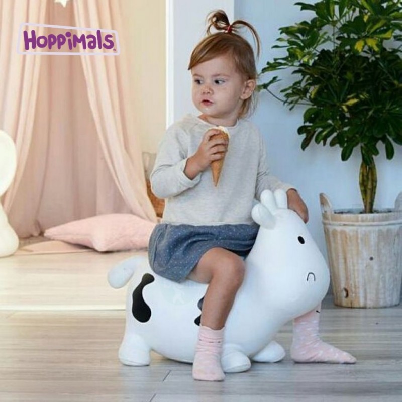 Hoppimals Φουσκωτό Αγελάδα Χοπ Χοπ, ζωγραφισμένο στο χέρι Άσπρη