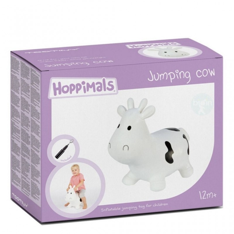 Hoppimals Φουσκωτό Αγελάδα Χοπ Χοπ, ζωγραφισμένο στο χέρι Άσπρη