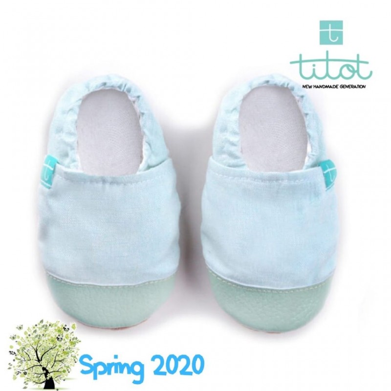 12-18m Βρεφικά Παvτοφλάκια Χειροποίητα Mint Chambray Linen No 20 Toes titot