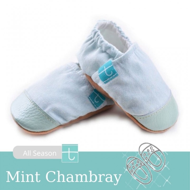 12-18m Βρεφικά Παvτοφλάκια Χειροποίητα Mint Chambray Linen No 20 Toes titot