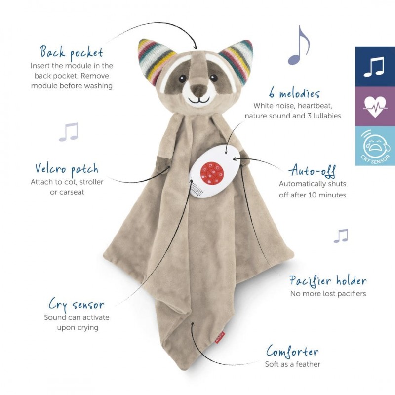 ZAZU Robin Ρακούν Κουβέρτουλα Ύπνου με 6 Λευκούς Ήχους