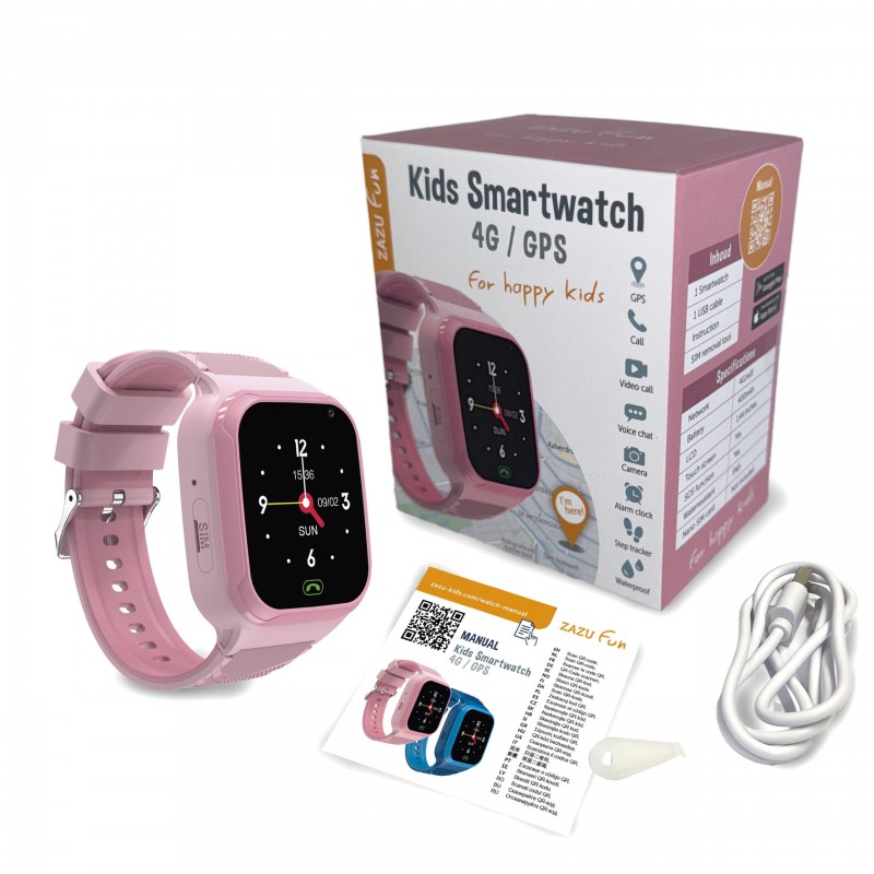 ZAZU Fun Smart Watch 4G/GPS Εντοπισμού Παιδιού & Βιντεοκλήση Ρόζ