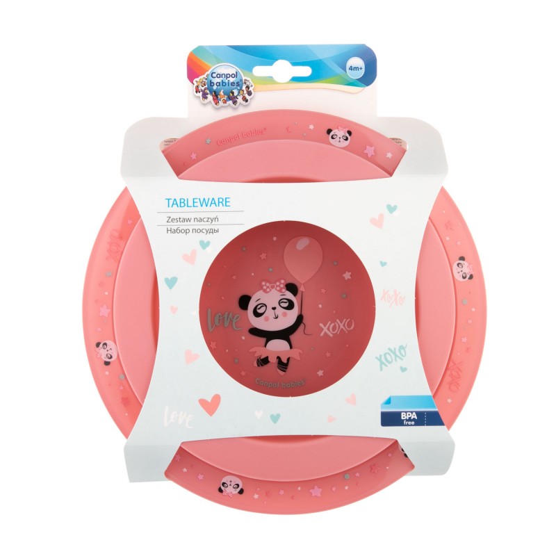 Canpol Babies Σετ Φαγητού Πιάτο-Μπολ πλαστικό Exotic Animals Grey pink BPA Free