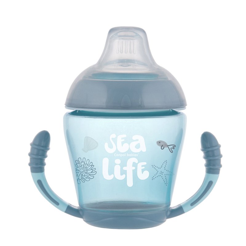 Canpol babies Sea Life Εκπαιδευτικό Ποτηράκι με Στόμιο Σιλικόνης Grey 230ml 9m+