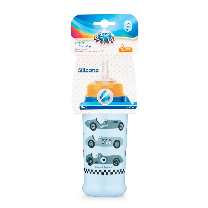 Canpol Babies Κύπελλο με Καλαμάκι Σιλικόνης Light Blue Racing 350ml 12m+