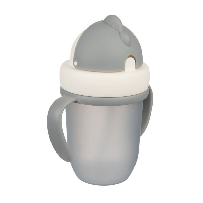 Canpol babies Εκπαιδευτικό ποτηράκι με καλαμάκι σιλικόνης Flip-top 210ml Matte pastels grey