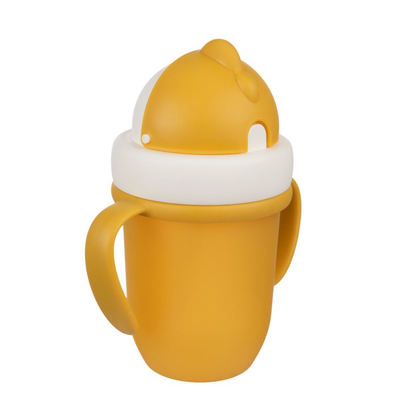 Canpol babies Εκπαιδευτικό ποτηράκι με καλαμάκι σιλικόνης Flip-top 210ml Matte pastels yellow
