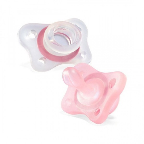 Chicco Πιπίλα όλο σιλικόνη ροζ Physio Forma Mini Soft για 0-2m+ χωρίς κρίκο με θήκη