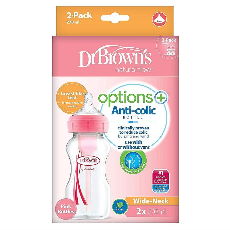 Dr Brown πλαστικό μπιμπερό Options+ (Φ.Λ.) 270 ml ροζ 2τεμ