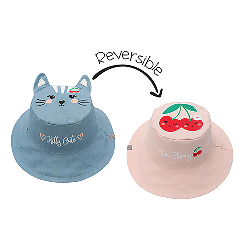 FlapJackKids Καπέλο Διπλής Όψης με UPF 50+ Cat/Cherry 100% Cotton